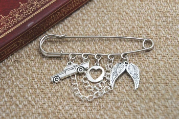 

12pcs Supernatural inspired Destiel themed charm with chain kilt pin brooch (50mm)