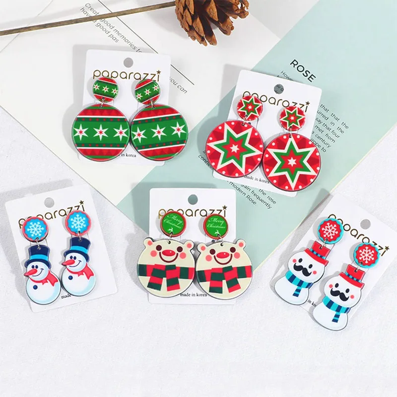 

New Christmas Tree Santa Claus Snowman Cute Earrings Xmas Cartoon Earring For Women Girls Jewelry Gifts