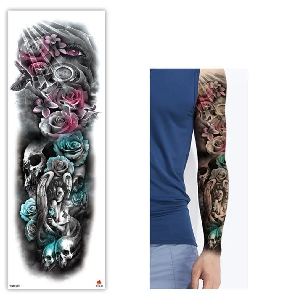 Временные татуировки для мужчин робот рука рукав татуировки механические водонепроницаемые татуировки большие черные наклейки татуировка на тело поддельные Переводные большие