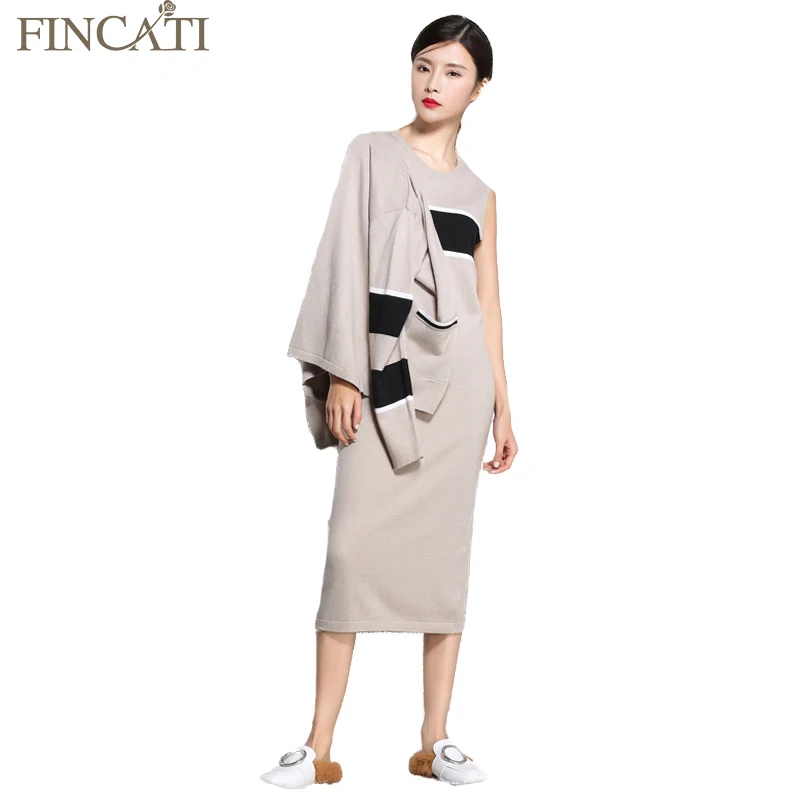 

Women Sweater Dress Set Fincati 2018 Spring Cashmere O-Neck Sleeveless Elastic Mid-Calf Dress + Woolen Cardigan Two-Piece Set