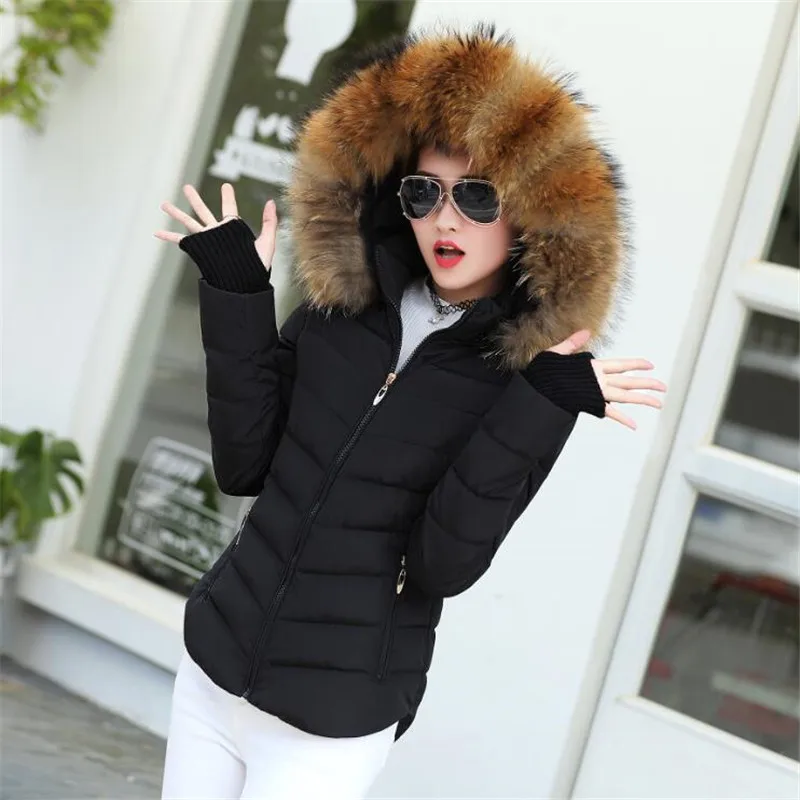 Hot sale Female Warm Winter Jacket 2017 Fashion Women Hooded Fur Collar