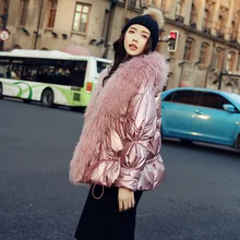 Женский пуховик, новинка, зимнее пальто для женщин, короткие куртки на утином пуху, пляжный шерстяной Большой воротник из натурального меха, свободная верхняя одежда, парки