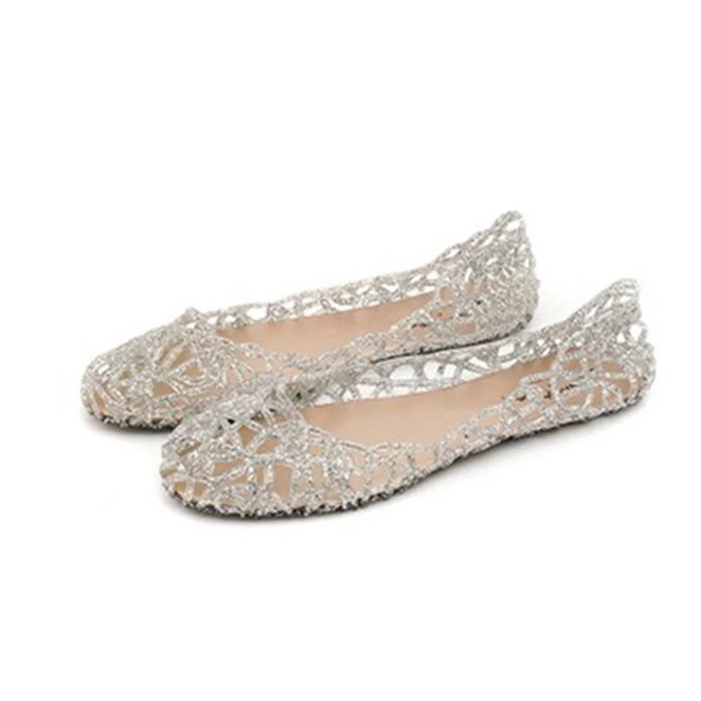 

Women Flats Hollow Out Transparent Jelly Shoes Ballet Flats Casual shoes slip on Loafers summer beach Waterproof rain shoes