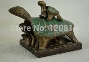 

Collectibles Old Decorated Handwork Copper Carving 5 Overlapping Turtle Statue