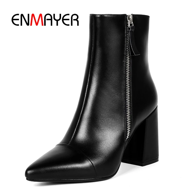 

ENMAYER Pointed Toe Basic Ankle Women Shoes Zapatos De Mujer Shoes Woman Square Heel Snow Boots Size34-39 ZYL1794
