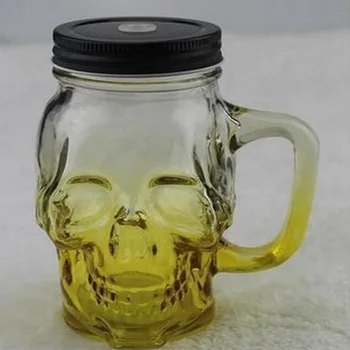 

500ML Transparent gradient color 3d glass skull mug glass brandy snifter viking skull mug