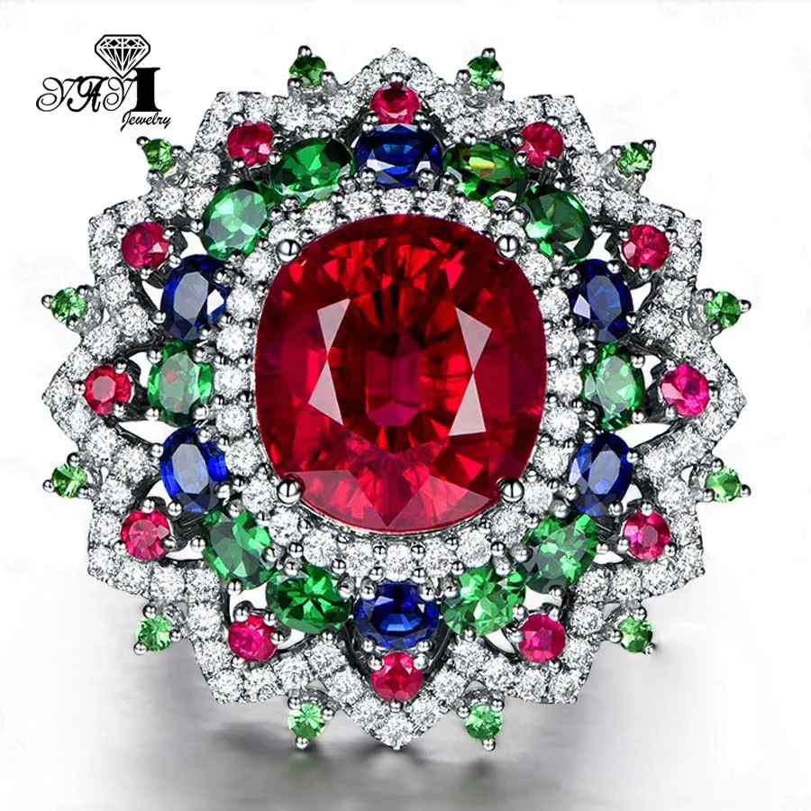 Jewelry Princess Cut Red Corundum Gemstones Zircon Silver Color Engagement Wedding Party Precious Rings