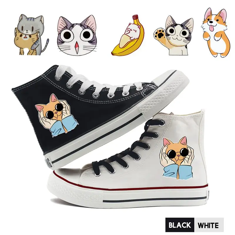 

Cute Cat Dog Cartoon Pattern Printing Shoes Graffiti High Top Canvas Uppers College Customized Fashion Shoes A194112