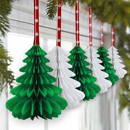 6pcs 27cm Honeycomb Christmas Trees 3D Tissue Paper Tree Table ...
