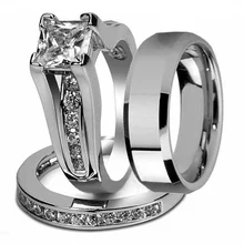 His And Hers 316L Stainless Steel Princess Wedding Ring Set & Beveled Wedding Band Jewelry rita herron his and hers twins