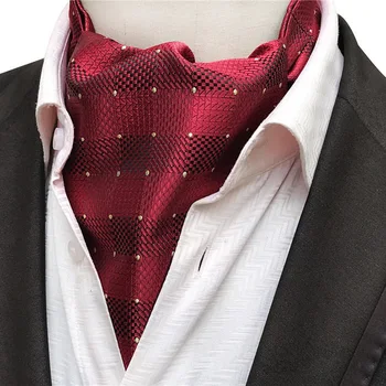 

Designer Men British Style Neck Wear Luxury Formal Occasion Cravat Ascot Burgundy Red with Yellow Spots