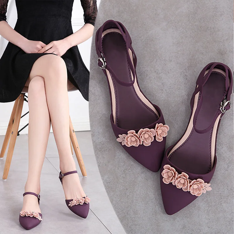 

Women Flower Flats Buckle Point Toe Ladies Jelly Single Shoes Waterproof Two pieces Top Quality Fashion Shoes Female Casual