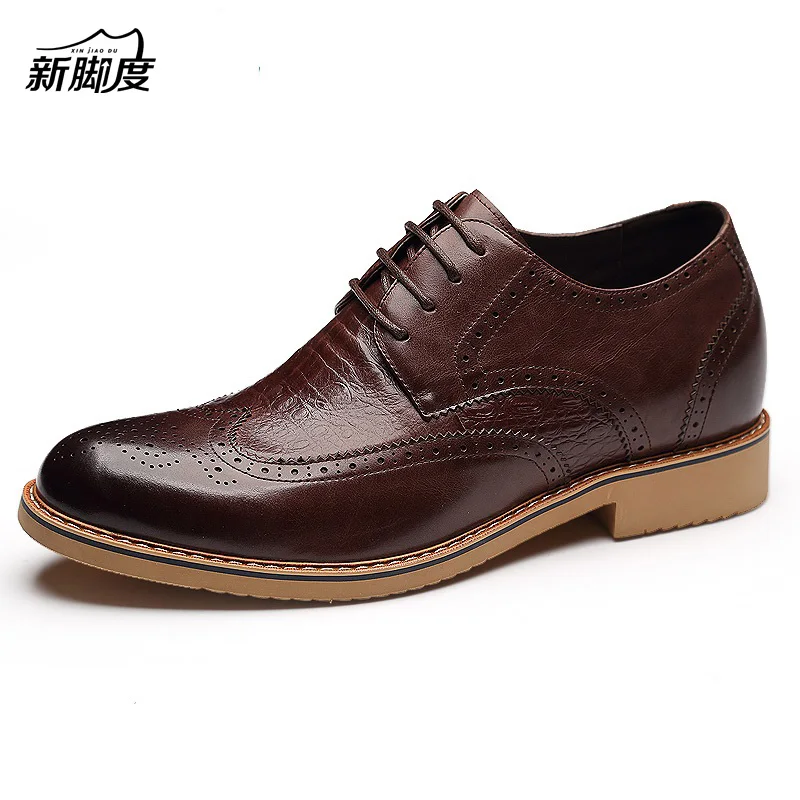 

X8865 Men's Height Increasing Elevator Calf Leather Brogue Oxfords Wedding Dress Shoes in Hidden Insole Grow Taller 6 CM