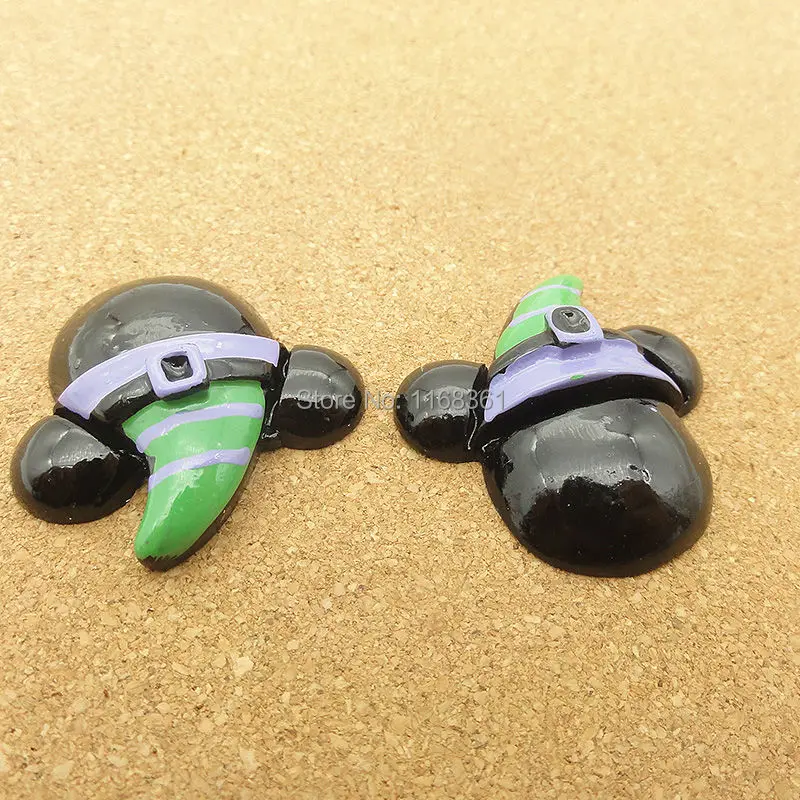 1pcs/lot resin flat back Halloween Mickey with green hat 30mm Cabochons Hair Bow Center DIY Christmas decration C118-5