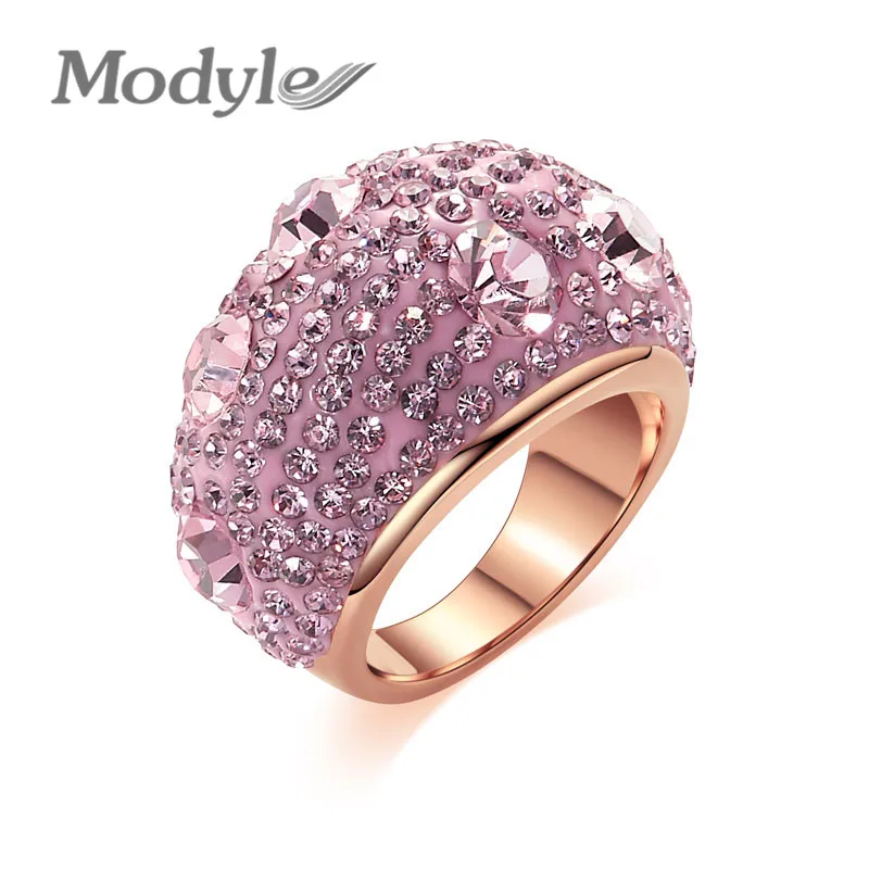 

Modyle New Fashion Rose Gold-Color Stainless Steel Fashion Austrian Engagement Rings for Women Wedding ring Jewelry