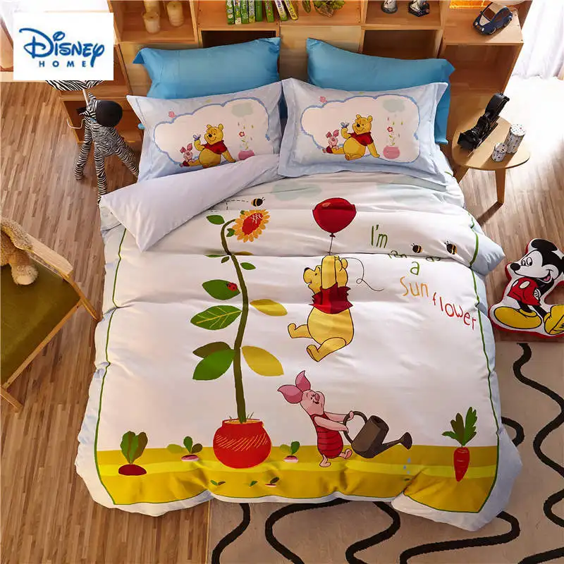 3D ويني ذا بو الخنزير الصغير طقم سرير الملكة حجم المعزي أغطية لحاف للأطفال ديكور غرفة نوم التوأم ملاءات السرير مفرش قطن