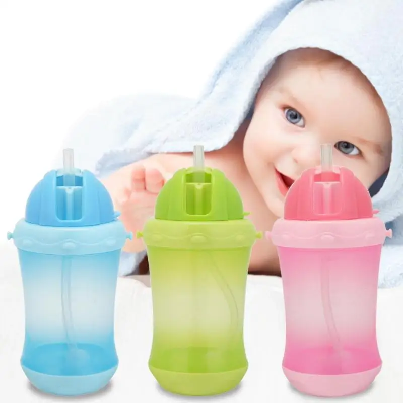

260ml Baby Cup Children Leakproof Drinking Feeding Water Silicone Straw Bottle with Straw Large Diameter Kindergarten Cup New