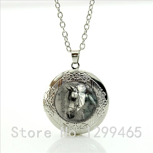 

Fashion Horse pendant necklace Glass cabochon dome horse locket pendant necklace vintage silver jewelry foer men women WNK56