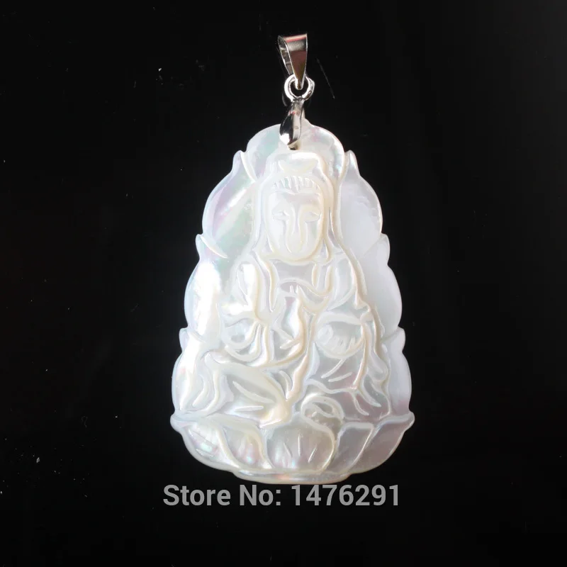 

21X37MM Mother Of Pearl Shell Carved Kwan-yin Pendant 1PCS