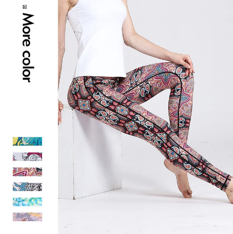 

Women High Waist Floral Printed Leggings Pants Sport Leggins Running Fitness Trousers Ladies Ankle Length Nylon Sportwear