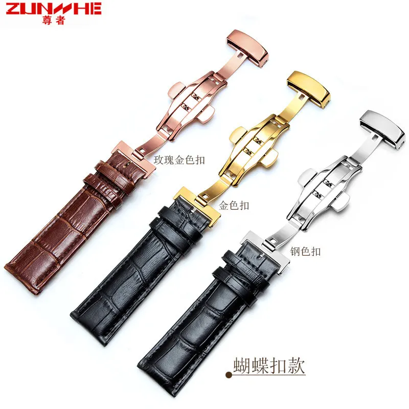 Vritable En Cuir Bracelets 12-24mm Universel Montre Papillon boucle Bande Acier Boucle Sangle tour de poignet Bracelet + ou | Наручные