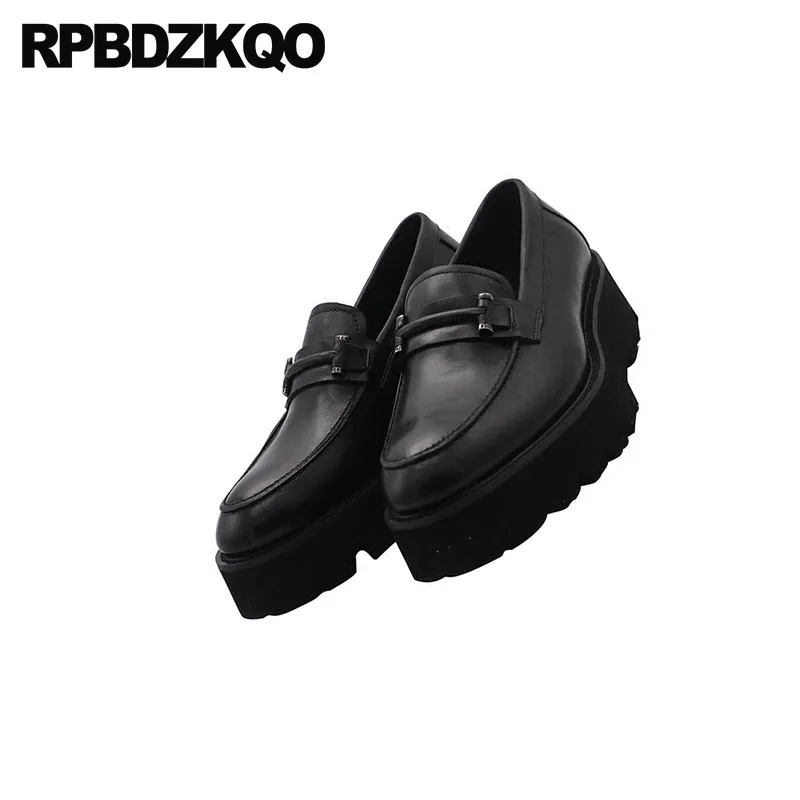 Kuh 2018 Schwarzes Mode Plattform Schuhe Müßiggänger Auf Slip Ferse Leder Marke Männer Atmungs Neue Hohe Beliebte Runway Sommer Creepers Schwarz wBpOxEnq
