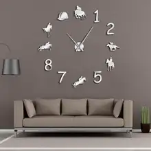 Equestrians Große Wanduhr Bauernhaus Wohnkultur Cowboys Moderne Design Riesen Wanduhr Rodeo Reiten DIY Wand Uhr(China)