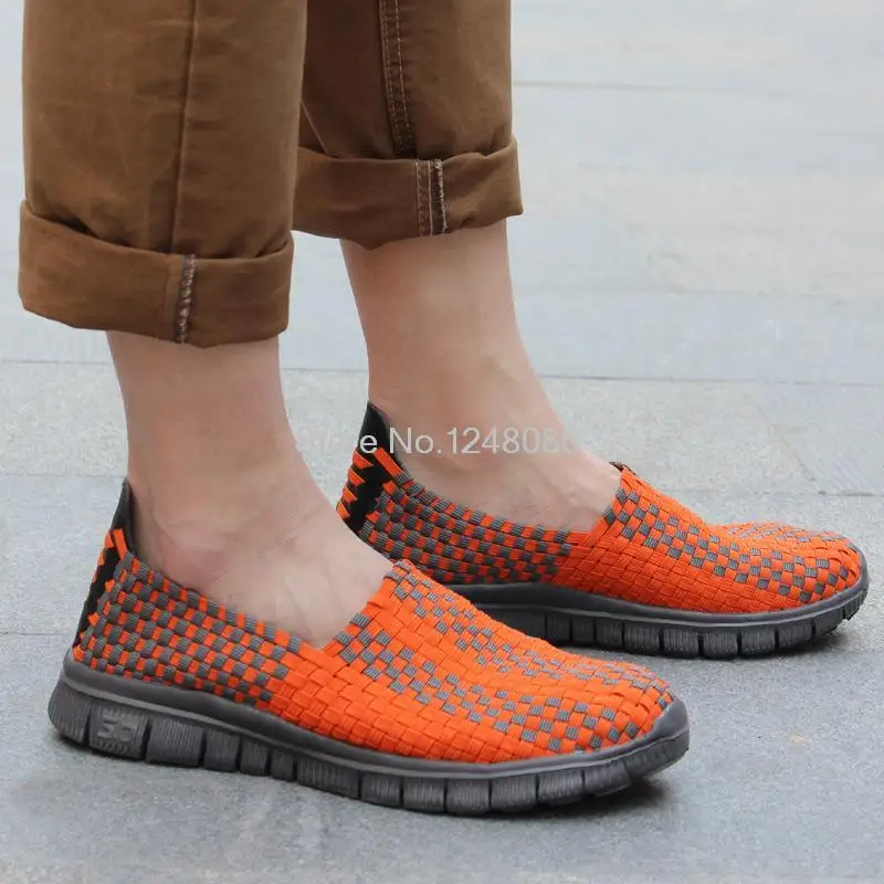 

Handmade woven shoes men summer beach shoes shallow mouth flat with loafers high stretch comfortable lazy casual shoes B824