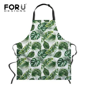 

FORUDESIGNS Green Tropical Leaves Pattern Apron for Women Men Brief Adult Chef Kitchen Cooking Baking Bib Aprons Sleeveless