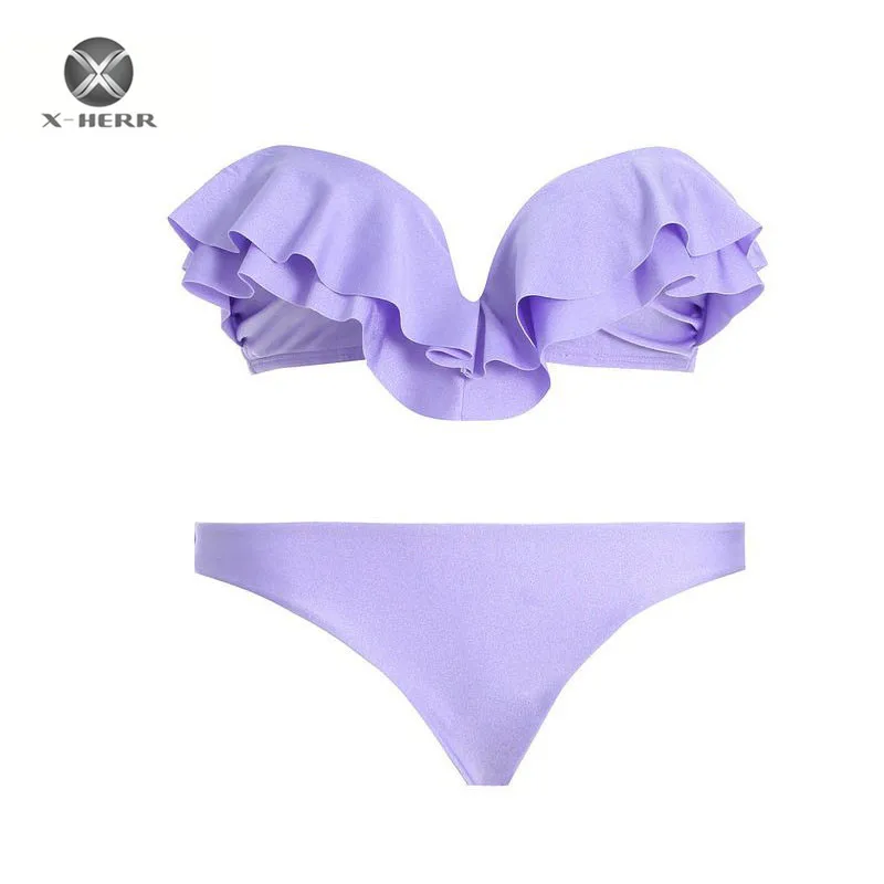 

X-HERR Bikini Ruffle Bandeau Bikini Set Sexy Ruffle Swimwear Brazilian Bikinis Thong Swimsuit Bathing Suits Women