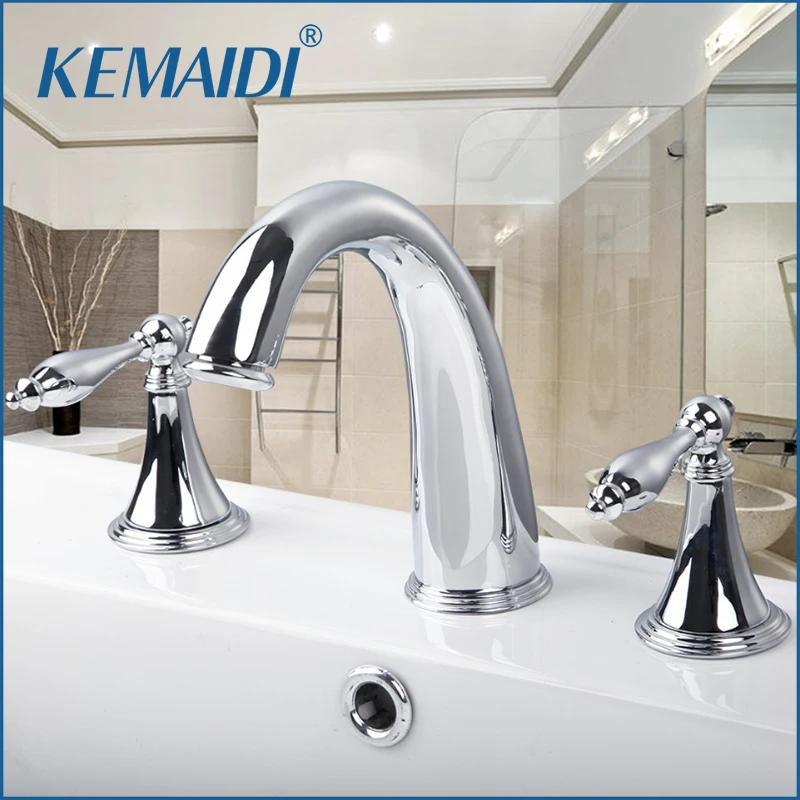

KEMAIDI Chrome Finish 3 Pcs Faucet Spray Tap 2 Handle Waterfall Bathroom Basin Sink Bathtub Mixer Faucet 30H Mixer Tap Faucets