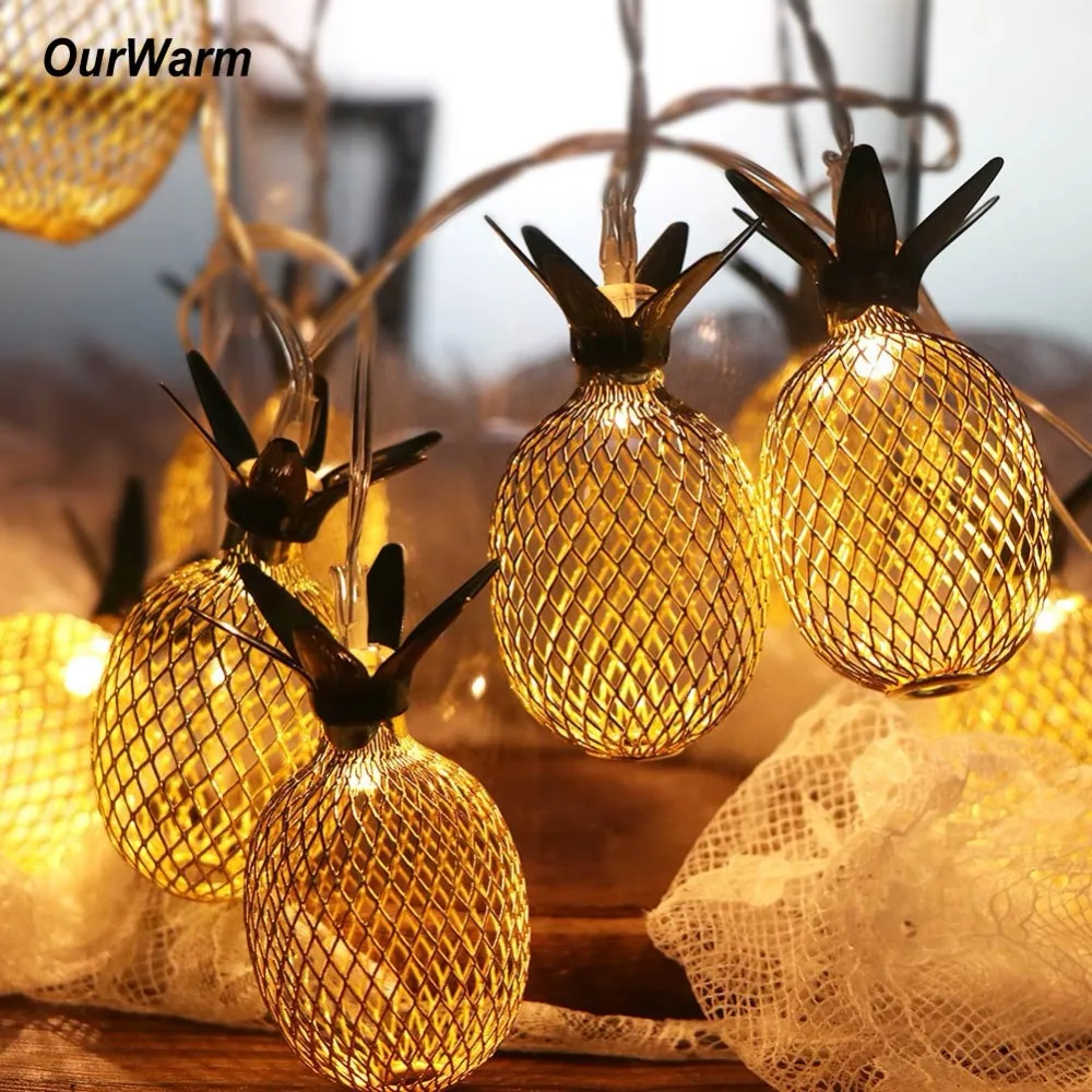 

OurWarm 1.6M 10pcs Gold Color Battery Pineapple Led String Lights for Home DIY Birthday Wedding Festive Party Decoration