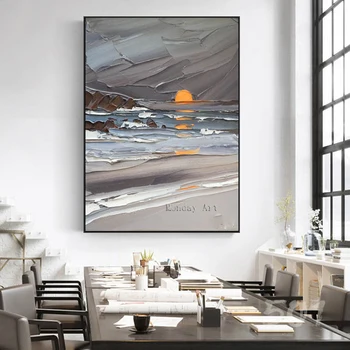 

High Quality Hand painted Knife landscape Oil Paintings handmade Canvas painting Home Decor Sunrise at sea Palette oil painting