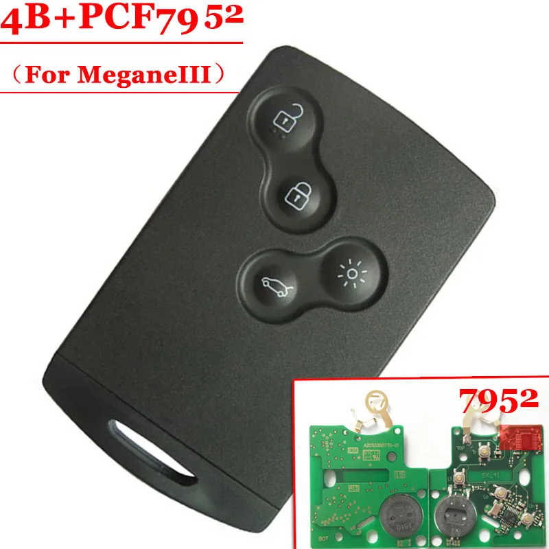 1 шт.) 4 кнопки смарт-карты с pcf7952 433 МГц для Renault Megane III LagunaIII смарт-карты отличного качества