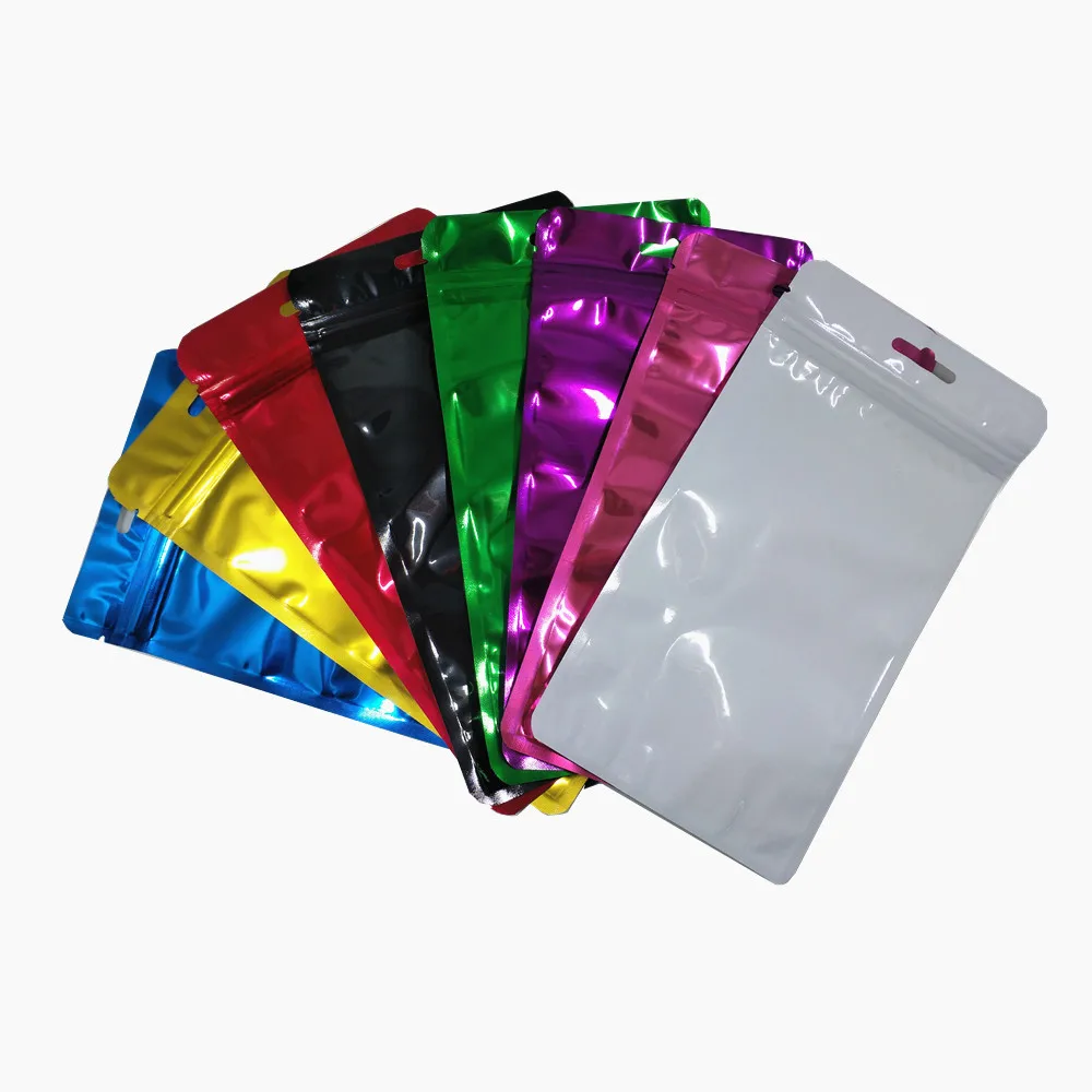 

800 шт./лот оптовая продажа 12x22cm цветной майлар фольги Ziplock Сумки еда закуски орехи сумки для хранения само-печать сумка на молнии с отверстием для подвешивания
