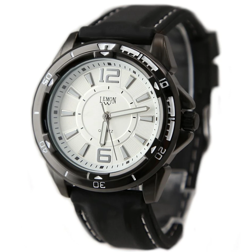 

Unisex Analog Quartz Round Wrist Watch Japan Miyota 2035 Movement Black Soft Silicone Strap White Dial Water Resistant