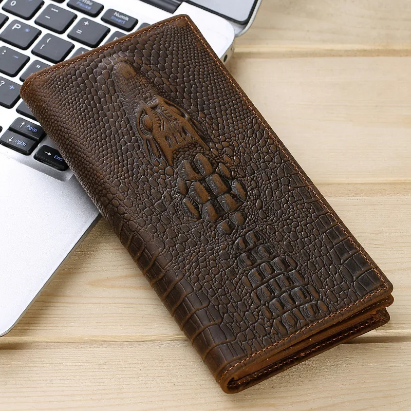 

Europe and the United States style cowhide leather crocodile pattern clutch vertical square personality wallet multi-function lo