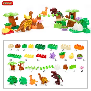 

Oenux Jurassic Dinosaur Large Particle Building Block Big Size Dinosaur Brick Toy T-REX Triceratops Block Compatible With Duploe