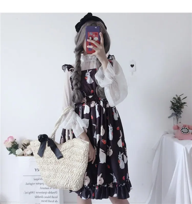 Бесплатная доставка, новинка 2019 года, милое платье в стиле Лолиты для японских девочек, милое черное платье с изображением грибка, одежда