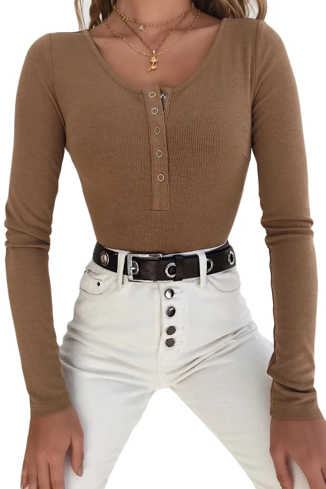 Khaki-Long-Sleeve-Button-Front-Bodysuit-LC32302-16-1
