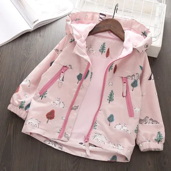

Girls Coat Kids Jacket Cute Fashion Baby Girl Print Windbreaker Hooded Spring Jackets Toddler Clothes Ouerwear Children Clothing