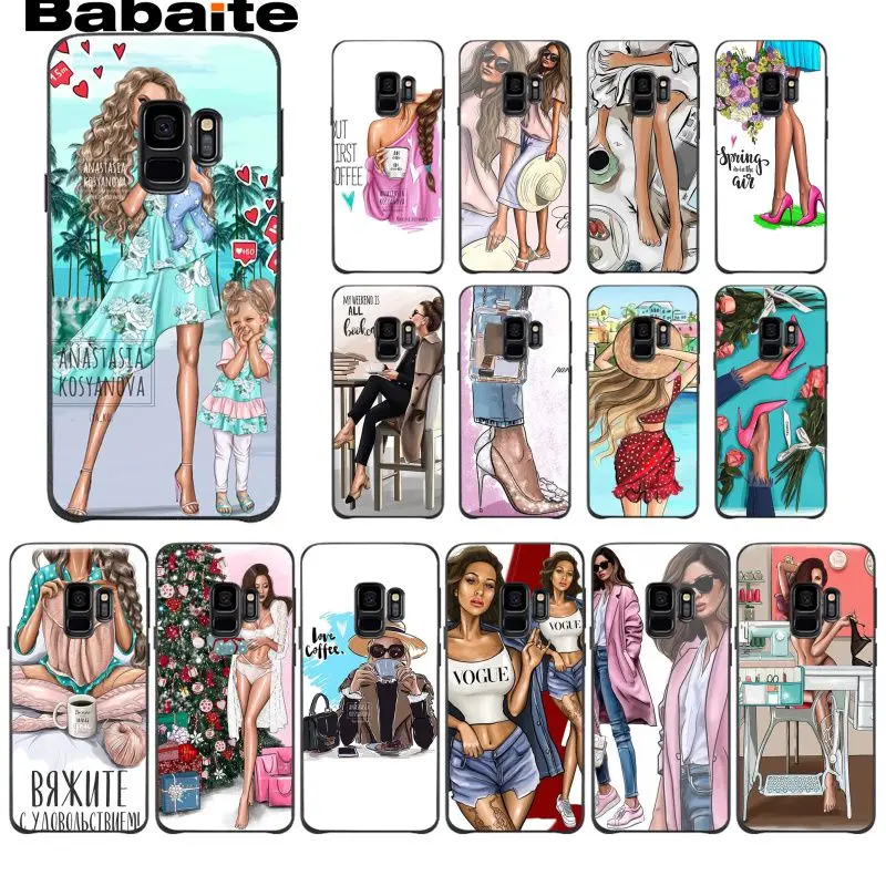 

Babaite Fashion Vogue Brown Hair Baby Mom Girl coffee Phone Case for Samsung Galaxy S9 plus S7 edge S6edge plus S5 S8 plus