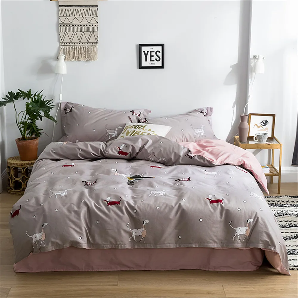 

2019 Cute Dogs Coffee Cartoon Duvet Cover Set Twin Queen King Flat Sheet or Fitted Sheet Soft Cotton Bedlinens Pillowcases