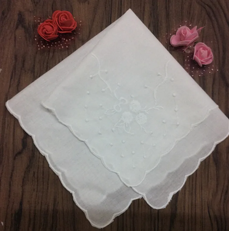  48PCS/Lot Fashion women Handkerchiefs 12x12 White Cotton Wedding Handkerchief with scallooed Edges 