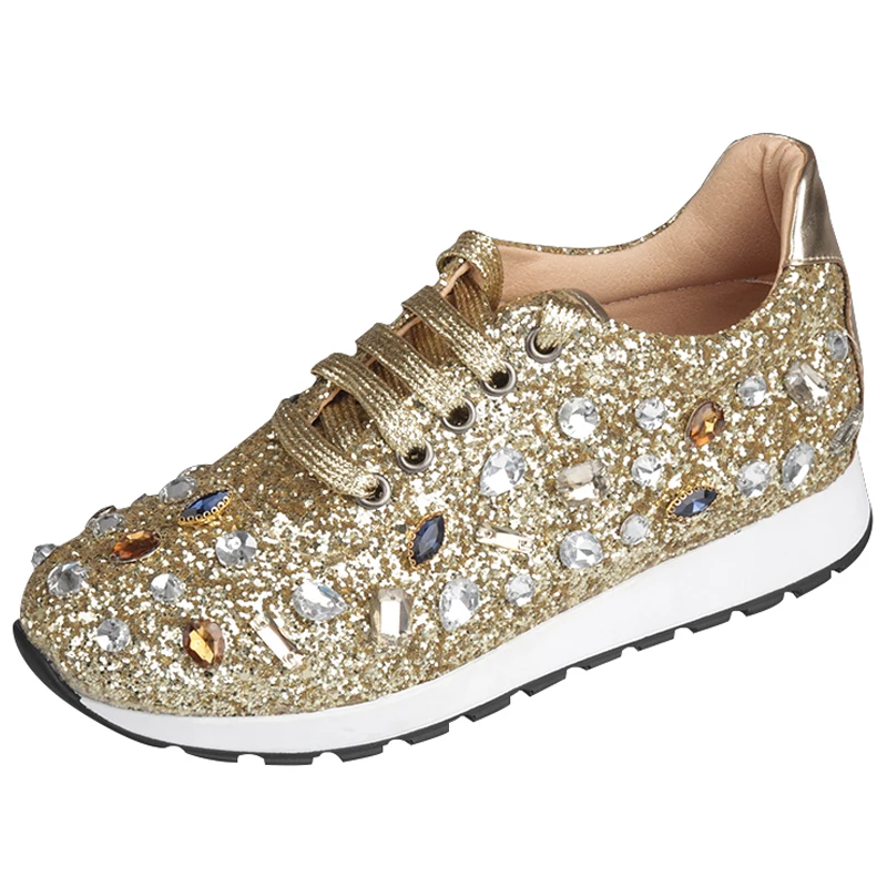

Fashion sneakers women 2019 Spring glitter crystal beaded casual shoes soft platform sneakers