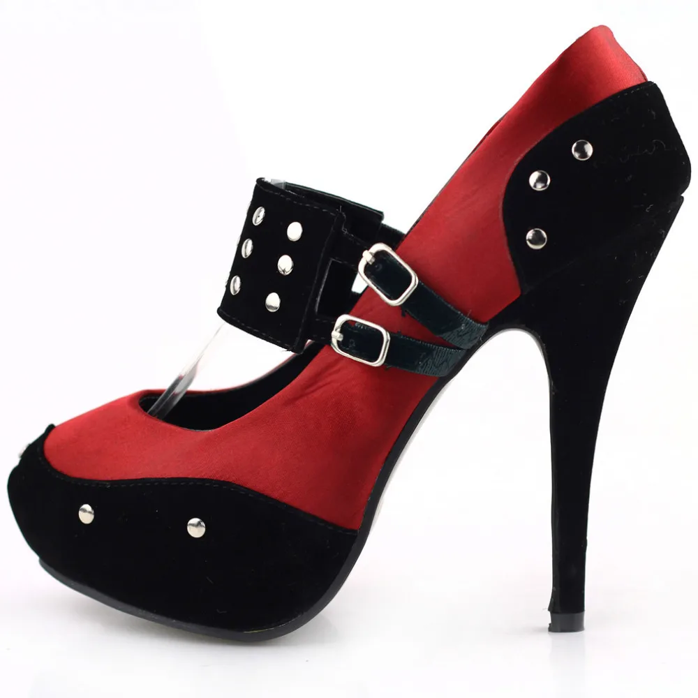 LF30438 Ladies Satin Black Suede Ankle Strap Stud Buckle Platform EVE Shoes