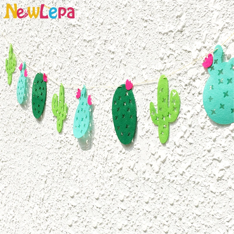 

Fun Green Tropical Non-woven Fabrics Cactus Garland Banner Photo Booth Props Summer Hawaii Birthday Party Decoration
