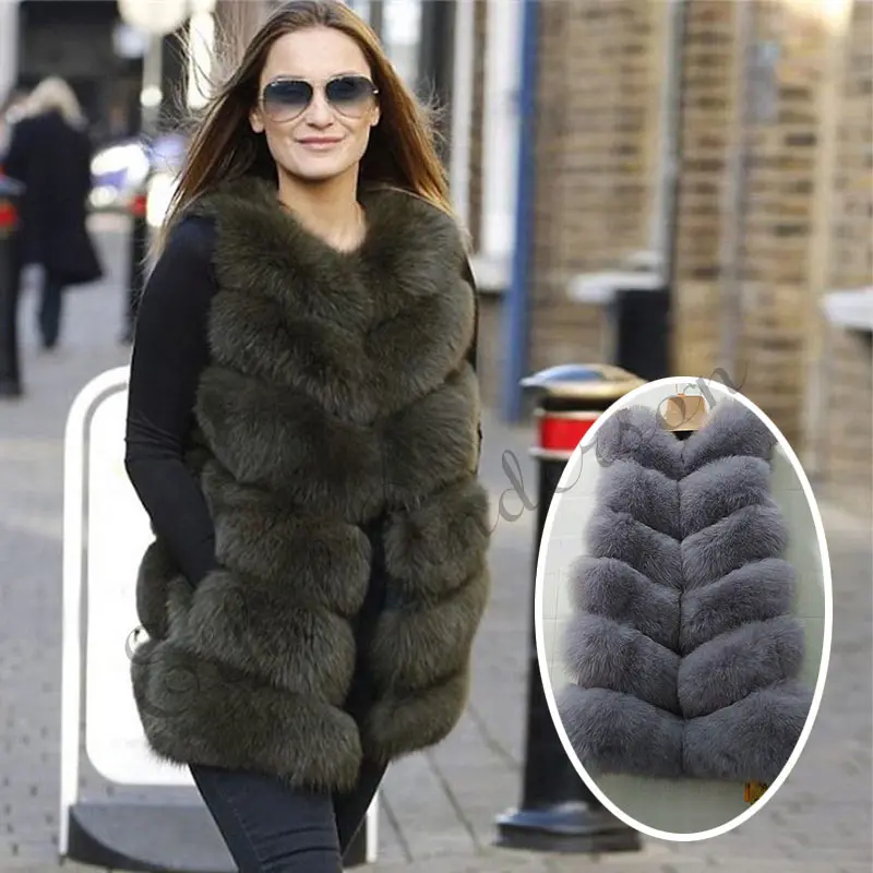 Real Genuine Fox Fur Gilet Long Vest Womens Waistcoat Jacket Coat Overcoats Sz 