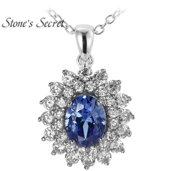 

Hot Top Quality 925 Sterling Silver Created Tanzanite Pendant With Chain Sunflower Fine Jewelry OL Style Gift