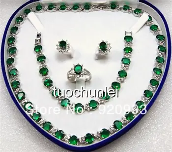 

free P&P*******Noblest Inlay Green Necklace bracelet Earring Ring Woman's Jewelery set